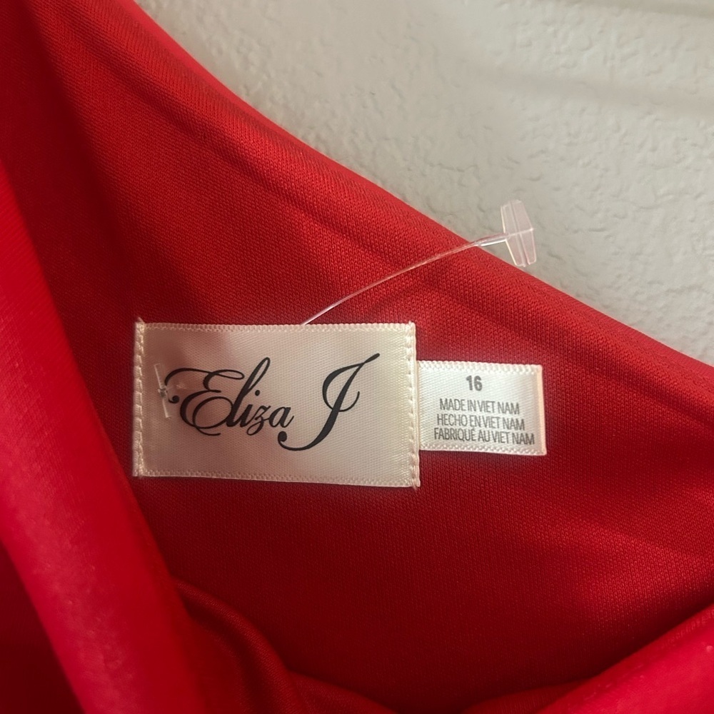 Eliza J One Shoulder Ruffle Red Gown Dress Size 16 - Picture 8 of 16